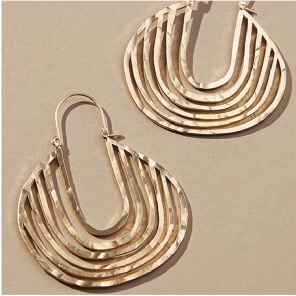 Anthropologie Jewelry - New! Anthropologie Hammered Gold Hoop Earrings (1062) NWOT